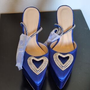 Elegant Blue Satin Heart Embellished Heels